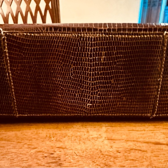 Vintage Genuine Lizard hand bag purse Brown 10"x8.5"x2.5" - Picture 6 of 8